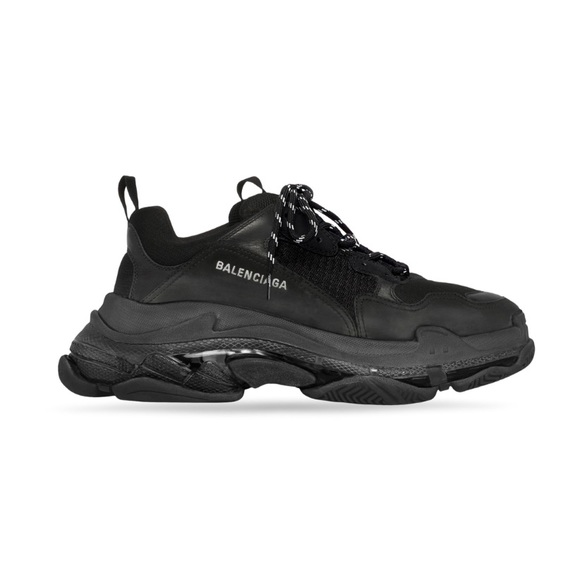 BALENCIAGA MEN'S TRIPLE S CLEAR SOLE SNEAKER IN BLACK - Picture 6 of 8